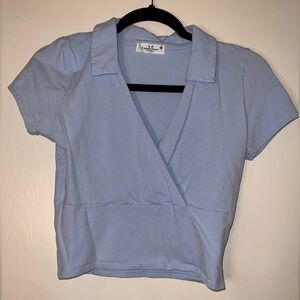 Light Blue Crop Top with Collar
